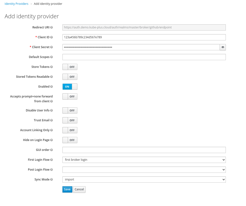 Detail Add Identity Provider