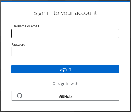Login screen with IDP Github
